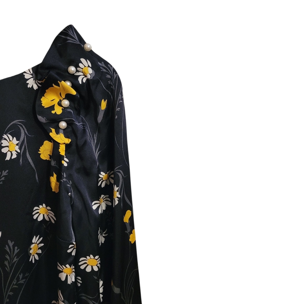 Mother Of Pearl Black Silk Floral Long Sleeve Mini Dress - Picture 4 of 9